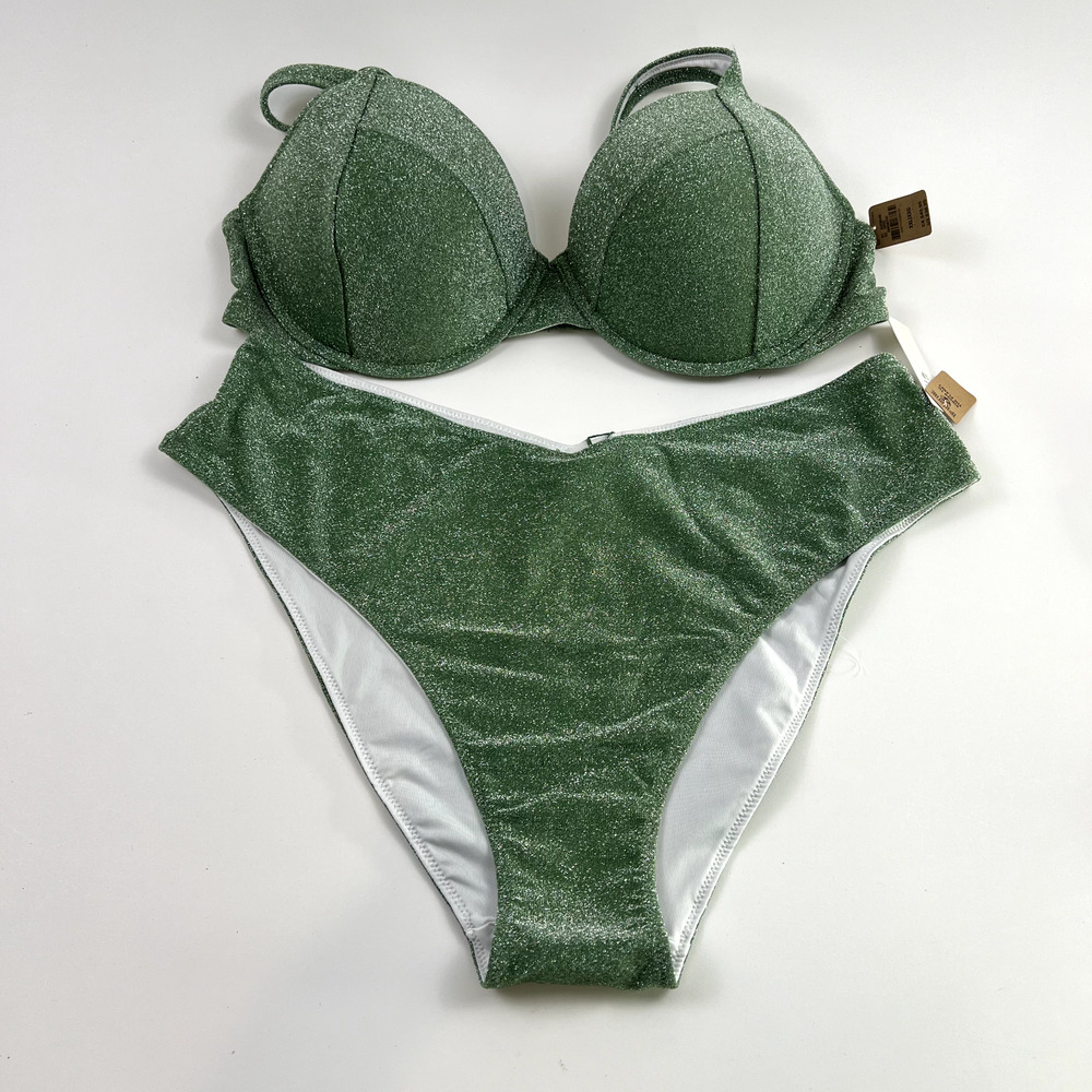 Victoria's Secret PINK Padded High Waist Swimsuit Bikini Set Green XXL NWT